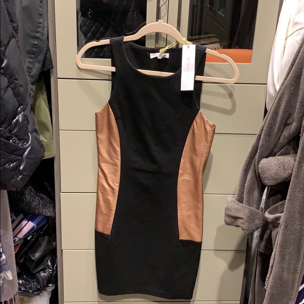 Black and copper mini dress
